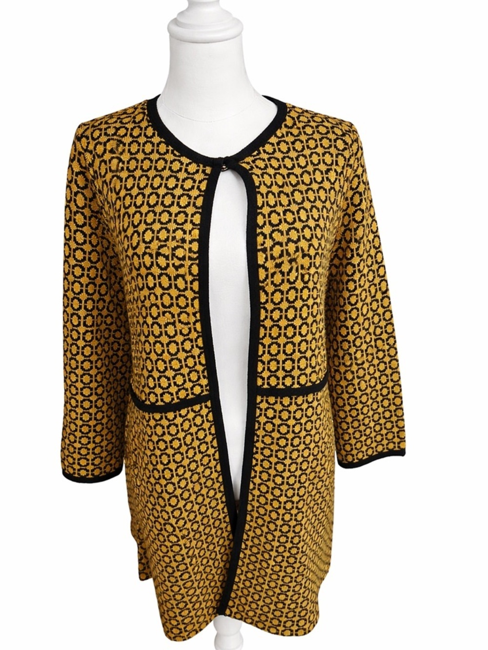 Yellow and Black Patterned Women's Cardigan Sweater
